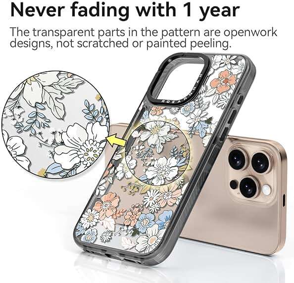 Rosarnnah Compatible for iPhone 16 Pro case Cute - Durable Shockproof 6.6 ft Drop Impact Phone Case - Black Funny Lovely Flower Design for iPhone 16 Pro 6.3" - Image 5