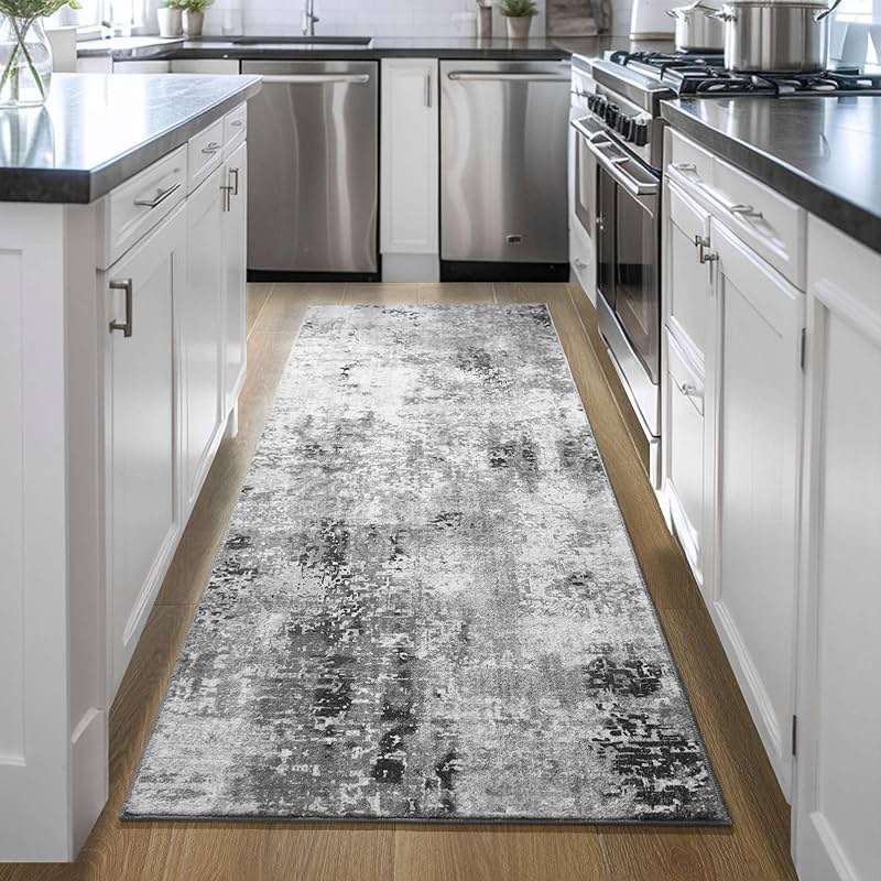 Ompaa 2x6 Rug Runners for Hallways Kitchen Runner Rug Non Slip Washable Grey Long Runner Rugs with Rubber Backing Soft Abstract Carpet Runner for Hallways, Kitchen, Bedroom, Bathroom, Entryway - Image 2