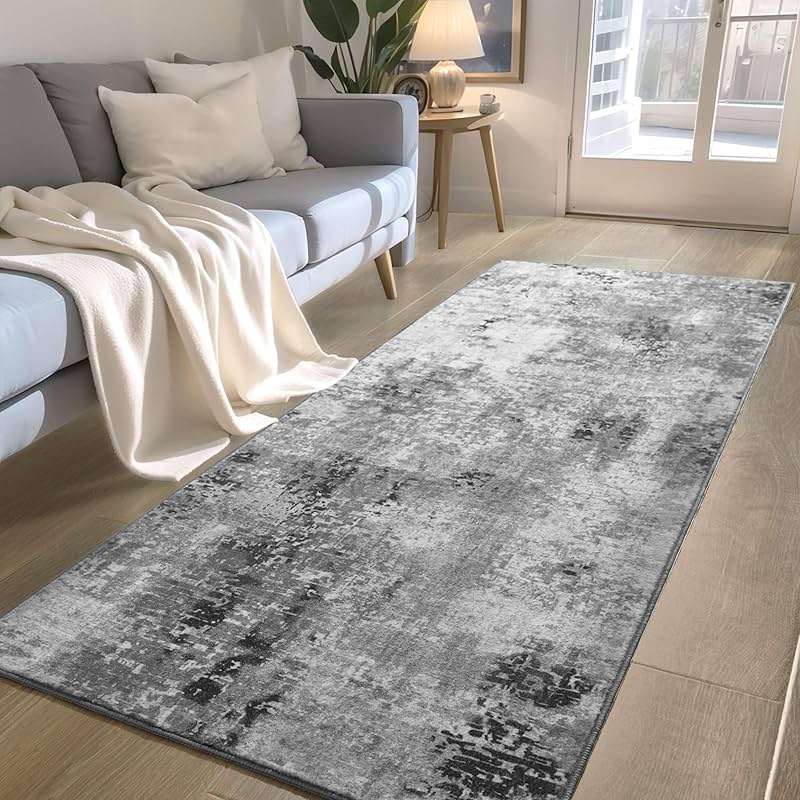 Ompaa 2x6 Rug Runners for Hallways Kitchen Runner Rug Non Slip Washable Grey Long Runner Rugs with Rubber Backing Soft Abstract Carpet Runner for Hallways, Kitchen, Bedroom, Bathroom, Entryway - Image 3
