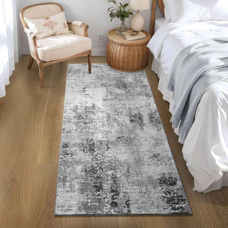 Ompaa 2x6 Rug Runners for Hallways Kitchen Runner Rug Non Slip Washable Grey Long Runner Rugs with Rubber Backing Soft Abstract Carpet Runner for Hallways, Kitchen, Bedroom, Bathroom, Entryway - Image 4