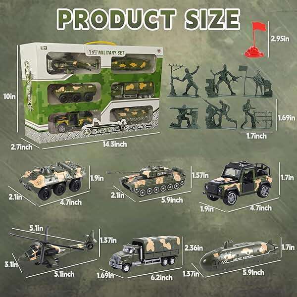 OTONOPI Military Vehicle Set Assorted Army Model Car Helicopter Submarine Tank Armored Car Panzer Transport Truck with Army Men Action Figures Soldiers Die Cast Alloy Metal Pull Back Toys for Kids - Image 3