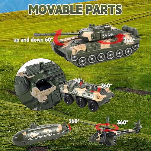 OTONOPI Military Vehicle Set Assorted Army Model Car Helicopter Submarine Tank Armored Car Panzer Transport Truck with Army Men Action Figures Soldiers Die Cast Alloy Metal Pull Back Toys for Kids - Image 4