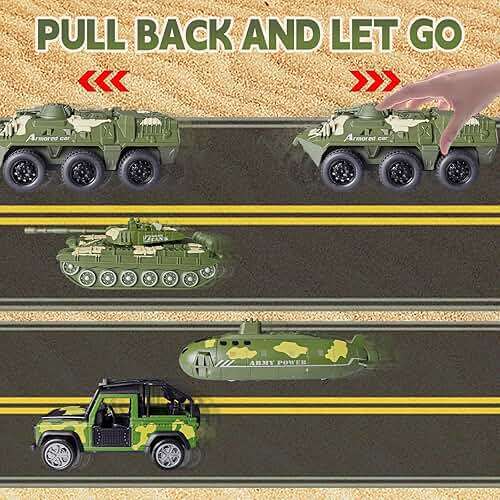 OTONOPI Military Vehicle Set Assorted Army Model Car Helicopter Submarine Tank Armored Car Panzer Transport Truck with Army Men Action Figures Soldiers Die Cast Alloy Metal Pull Back Toys for Kids - Image 7
