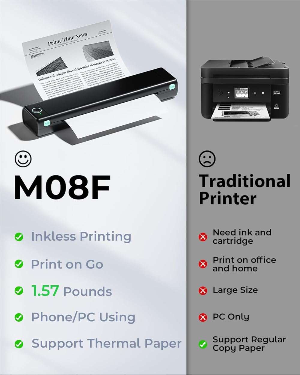 Phomemo Portable Printers Wireless for Travel, M08F Thermal Bluetooth Printer Support for 8.5"x11" US Letter, Small Inkless Printer Compatible with iOS, Android, Laptop for Car, Office, Home - Image 7