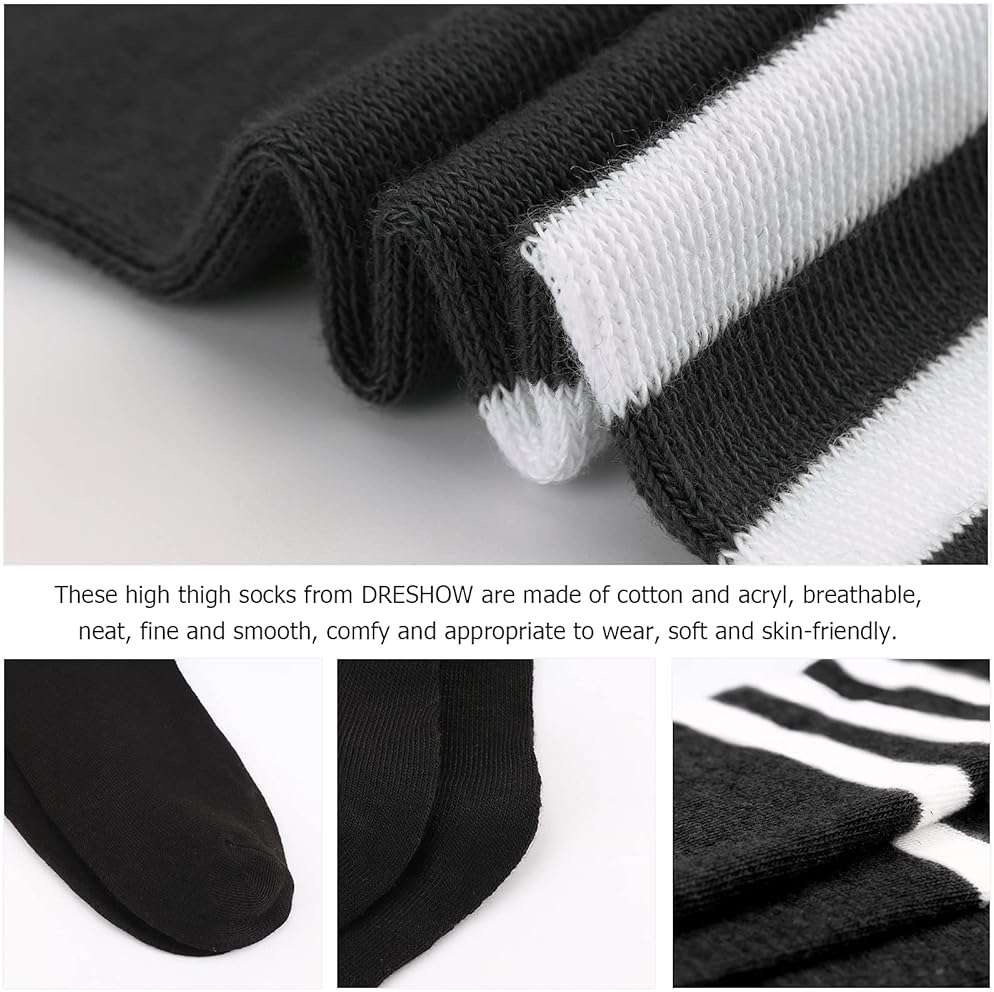 DRESHOW 6 Pairs High Thigh Socks Striped Over Knee Thin Tights Long Stocking for Women Leg Warmer - Image 4