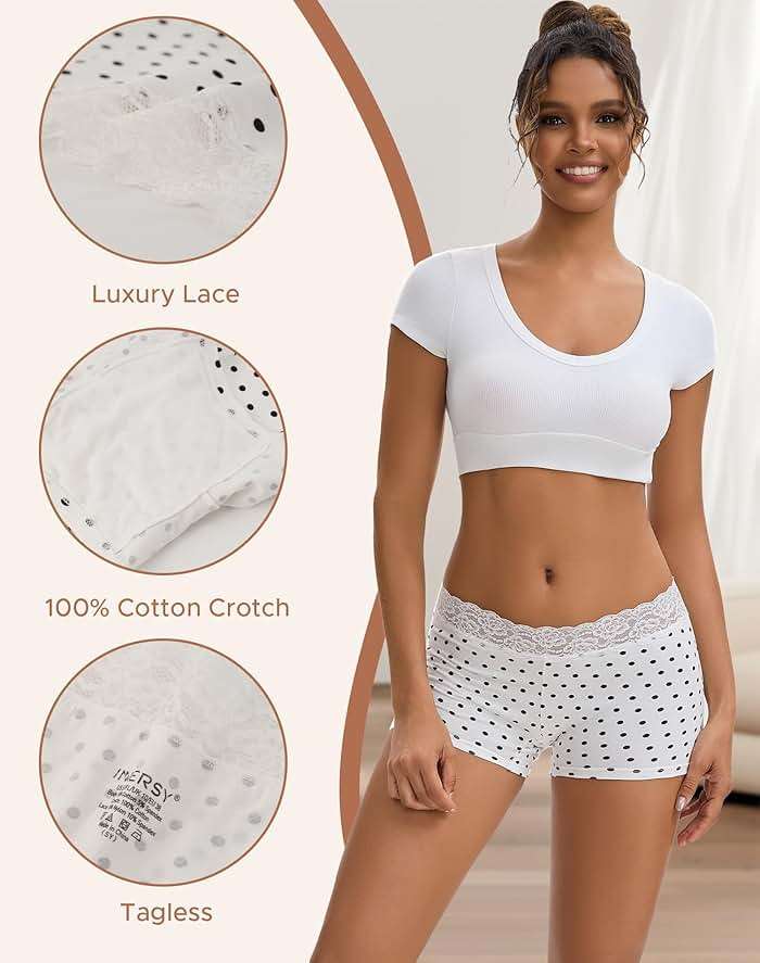 INNERSY Women's Lace Underwear Cotton Soft Boyshorts Panties Boxer Briefs 3-Pack - Image 3
