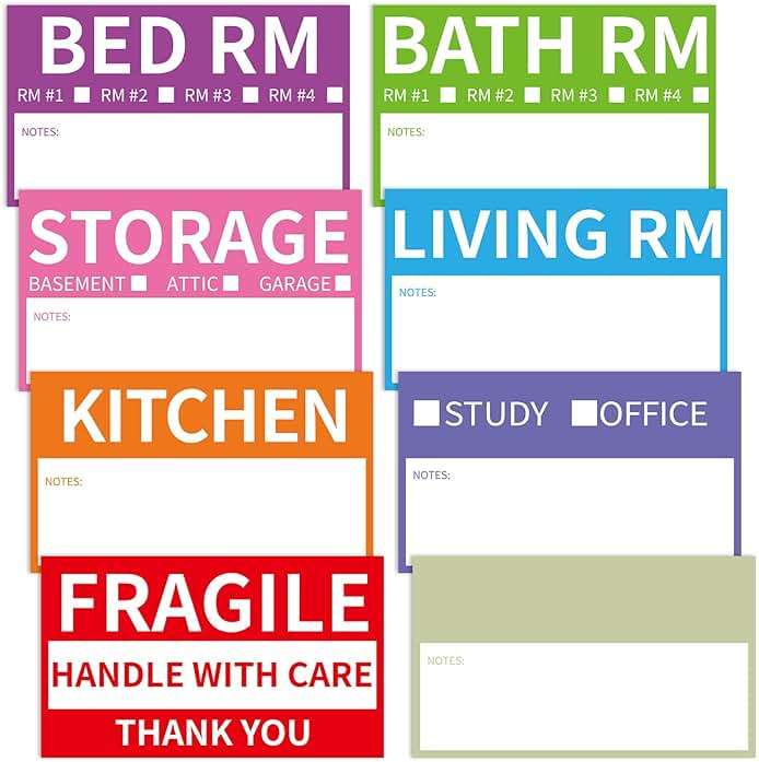 340 Home Moving Labels, 3.4 x 2 inches, 8-Color Coded Packing Box Stickers with Fragile and Blank Customizable Labels - Image 1