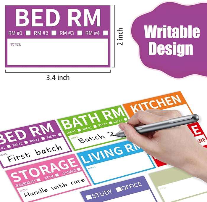340 Home Moving Labels, 3.4 x 2 inches, 8-Color Coded Packing Box Stickers with Fragile and Blank Customizable Labels - Image 2