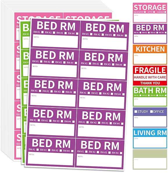 340 Home Moving Labels, 3.4 x 2 inches, 8-Color Coded Packing Box Stickers with Fragile and Blank Customizable Labels - Image 3