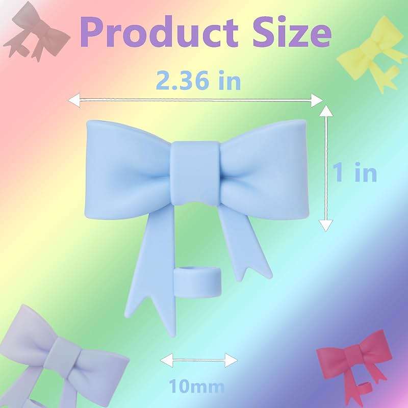 SEEZIZI 3 pcs Blue Bow Straw Covers Cap Toppers Compatible with Stanley 30&40 oz Tumbler Cups,Reusable Cute Silicone Straw Tips Lids Protectors for 0.4 in/10mm Stanley Cups Straws Accessories - Image 2
