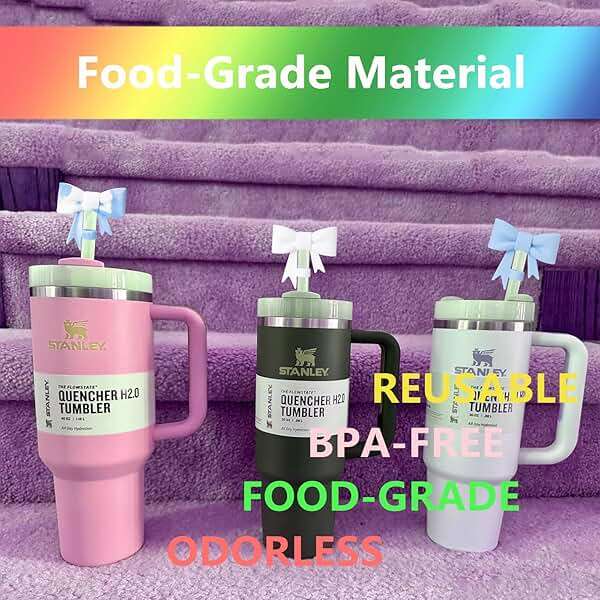 SEEZIZI 3 pcs Blue Bow Straw Covers Cap Toppers Compatible with Stanley 30&40 oz Tumbler Cups,Reusable Cute Silicone Straw Tips Lids Protectors for 0.4 in/10mm Stanley Cups Straws Accessories - Image 4