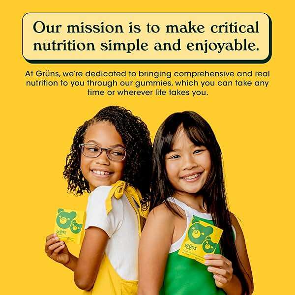 Gruns Multivitamin for Kids, Sugar-Free, Super Greens Superfood Gummy Bears with 20 Vitamins & Minerals, Alfalfa, Spirulina, Chlorella, Prebiotics Fiber for Digestive Health, Adaptogens, 28 ct - Image 7