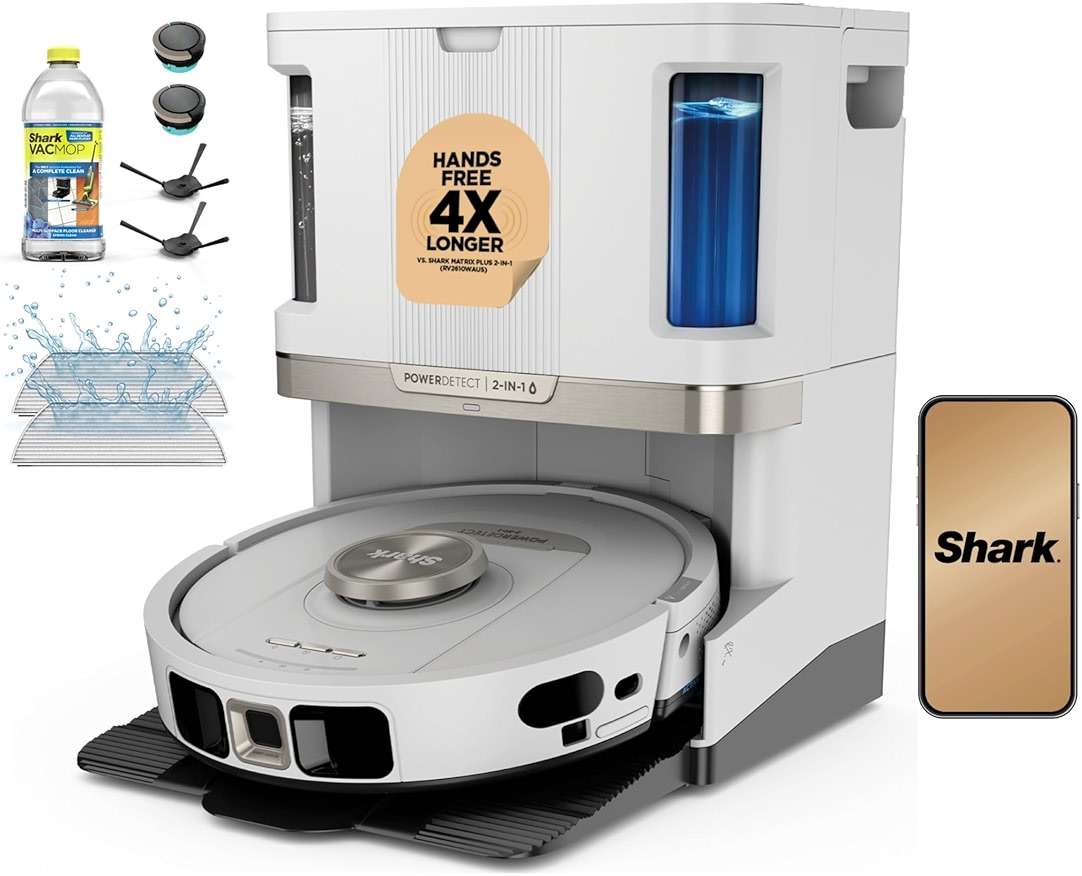Shark PowerDetect | 2-in-1 Robot Vacuum & Mop for Carpets & Hard Floors | Powerful Suction & Mopping for Pet Hair | Self-Empty & Self-Clean NeverTouch Pro Base | 60-Day Capacity | White | AV2800ZE - Image 1