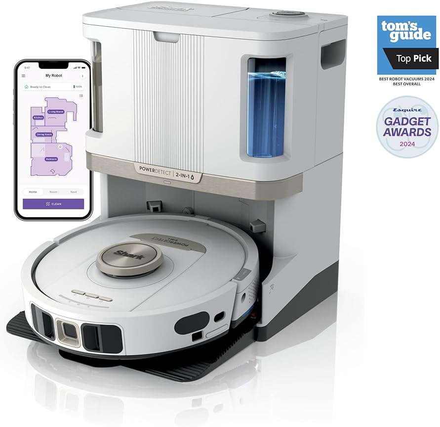 Shark PowerDetect | 2-in-1 Robot Vacuum & Mop for Carpets & Hard Floors | Powerful Suction & Mopping for Pet Hair | Self-Empty & Self-Clean NeverTouch Pro Base | 60-Day Capacity | White | AV2800ZE - Image 2