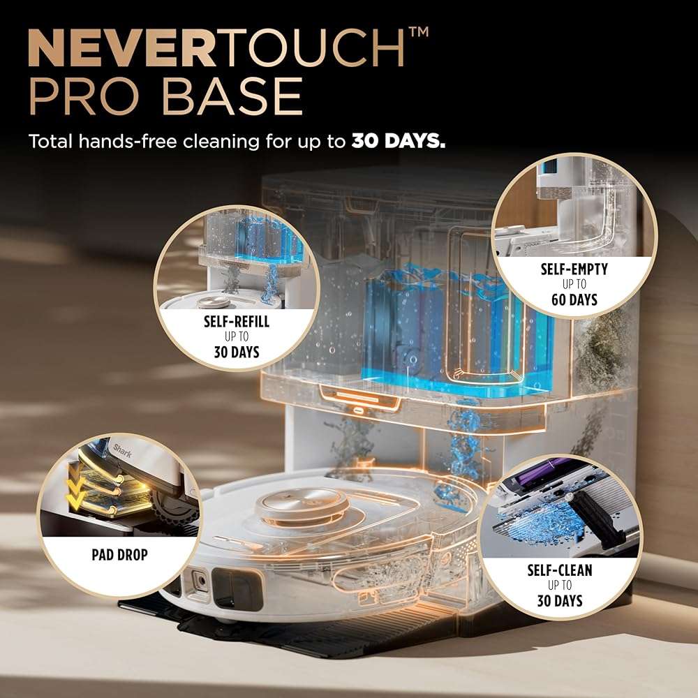 Shark PowerDetect | 2-in-1 Robot Vacuum & Mop for Carpets & Hard Floors | Powerful Suction & Mopping for Pet Hair | Self-Empty & Self-Clean NeverTouch Pro Base | 60-Day Capacity | White | AV2800ZE - Image 3