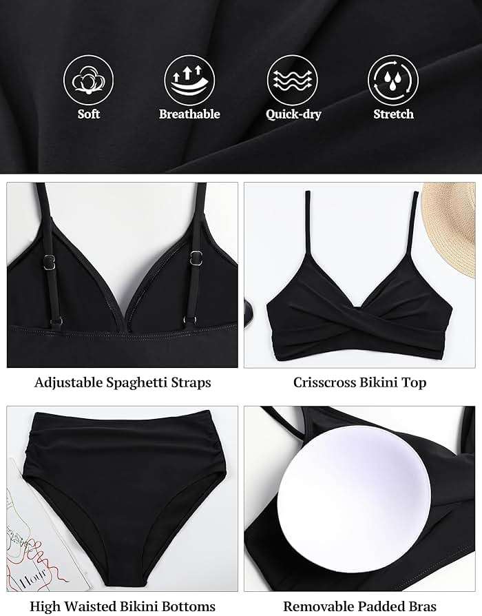 Edelqual Women's High Waisted Bikini Sets Two Piece Swimsuit Tummy Control Bathing Suit V Neck Swimwear 2025 Swim Suit - Image 5
