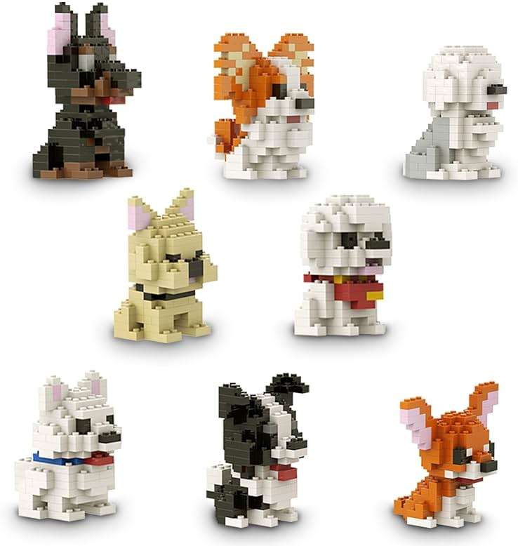 SEMKY Micro Mini Blocks Dog Series 8 in 1 Animal Model Set,(1002Pieces) -Building and Pet Toys Gifts for Kid - Image 1