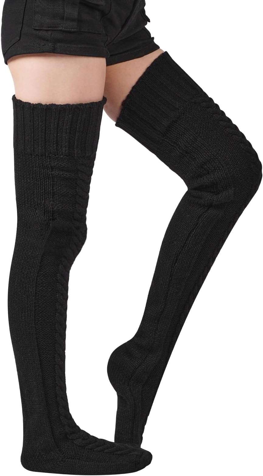 Moon Wood Women's Thigh High Socks Extra Long Winter Stockings Thick Cable Knitted Socks Over Knee Leg Warmers - Image 4