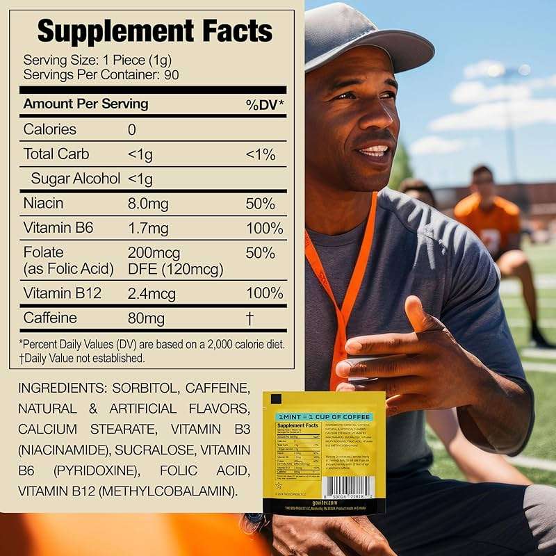 Viter Energy Caffeine Mints 80mg Extra Strength - 90 Pieces Caffeinated with B Vitamins. Sugar Free Vegan Breath Mint. Energize Nootropic Focus Booster for Fast Alertness (Peppermint Flavor, 30 Pack) - Image 3