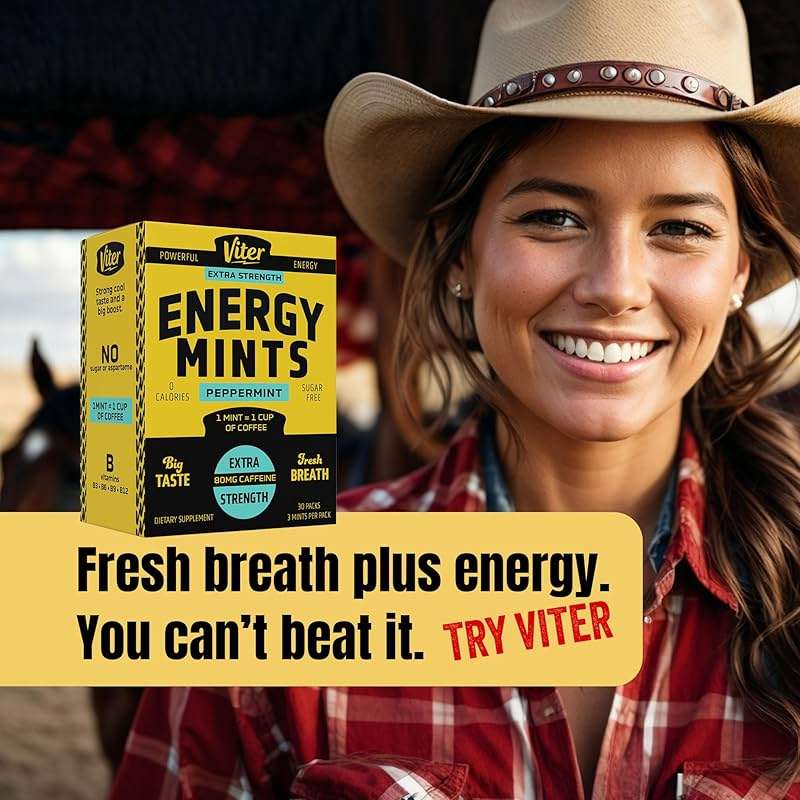 Viter Energy Caffeine Mints 80mg Extra Strength - 90 Pieces Caffeinated with B Vitamins. Sugar Free Vegan Breath Mint. Energize Nootropic Focus Booster for Fast Alertness (Peppermint Flavor, 30 Pack) - Image 5