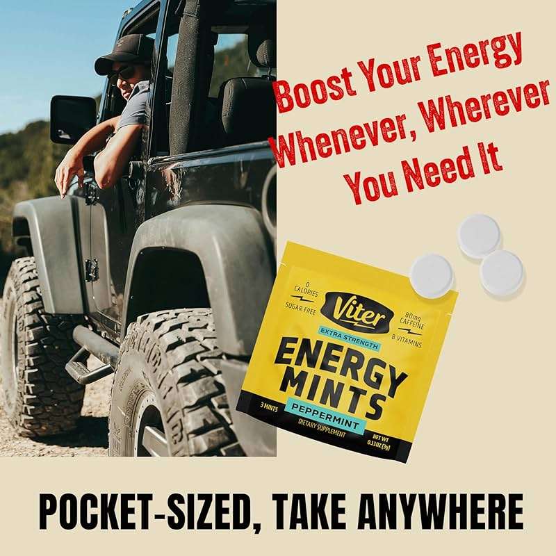 Viter Energy Caffeine Mints 80mg Extra Strength - 90 Pieces Caffeinated with B Vitamins. Sugar Free Vegan Breath Mint. Energize Nootropic Focus Booster for Fast Alertness (Peppermint Flavor, 30 Pack) - Image 6