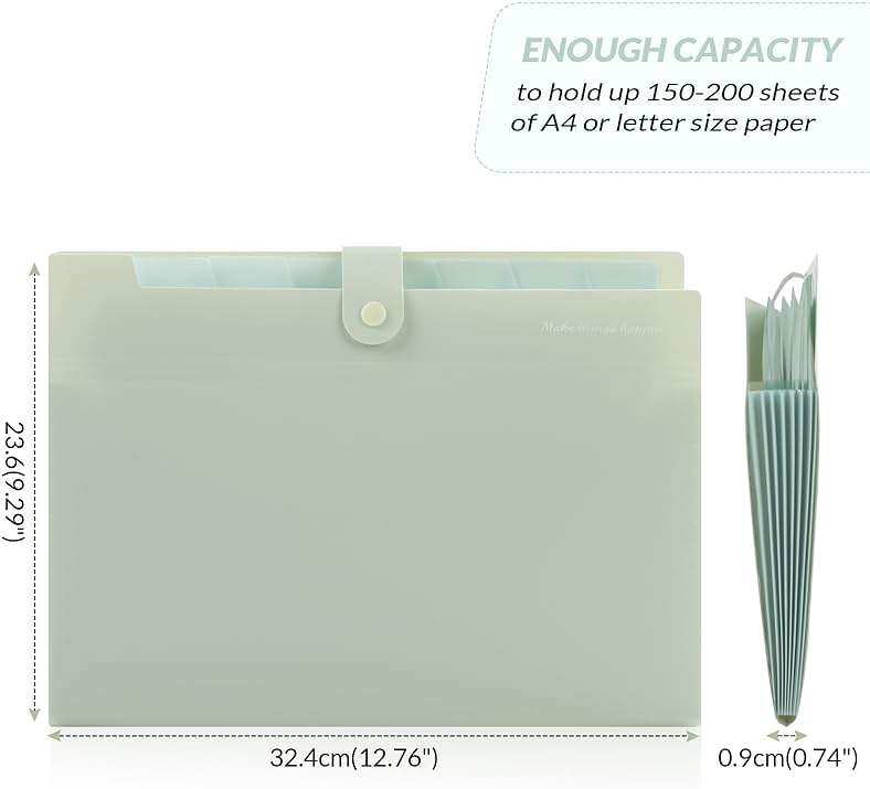 SKYDUE Expanding File Organizer with 8 Pockets, Accordion File Folders with Labels, Portable Document Paper Bill Receipt Organizer, Home College School Office Supplies, Letter Size,Light Green - Image 3