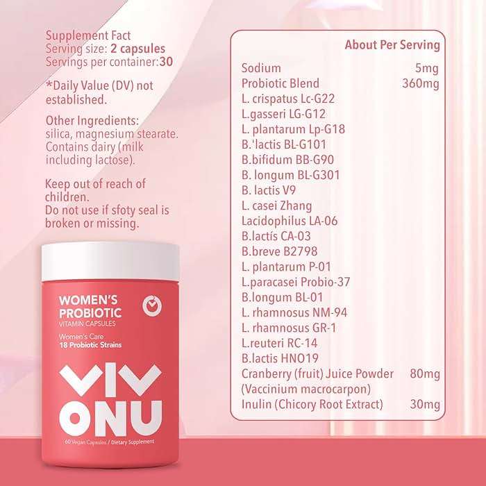 VivoNu Women's Probiotic,Prebiotics & Lactobacillus Probiotic Blend,60 Billion CFUs,18 Strains,Help Women's Health,Boost Immune,Digestive,Gut,Promote Healthy Vaginal Odor & Vaginal Flora - Image 8