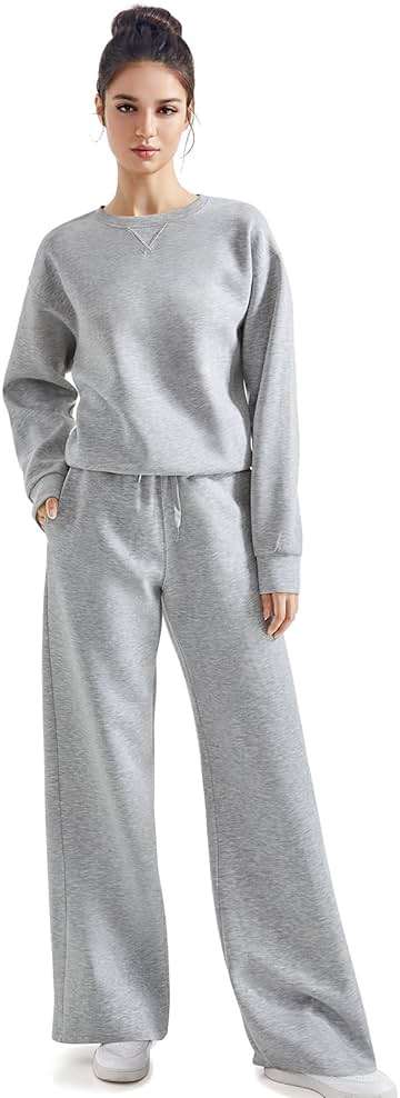 SUUKSESS Women Modal Fall 2 piece outfits Oversized Sweatshirt Wide Leg Pants - Image 1