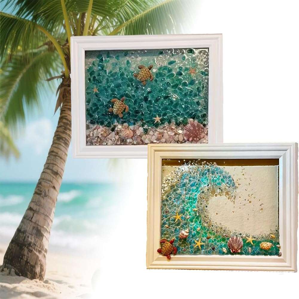 Sea Glass Art Kits, New Sea Glasss Resin Art Kits for Adults, DIY Mosaic Glass Kits, Mosaic Kits for Adults Resin Beach Art Kit for Home Decoration, Bookshelf, Office, Windowsill (L) - Image 6