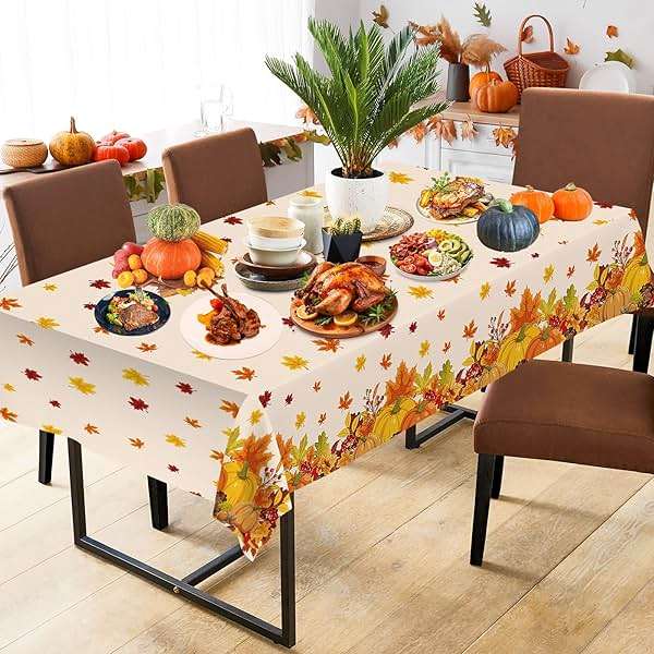 2 Pcs Thanksgiving Tablecloth Plastic - Disposable Fall Table Cloths, Autumn Rectangle Pumpkin Maple Leaf Table Cover for Happy Thanksgiving Day Tables Decorations Party Supplies Favors, 54x108 Inch - Image 2