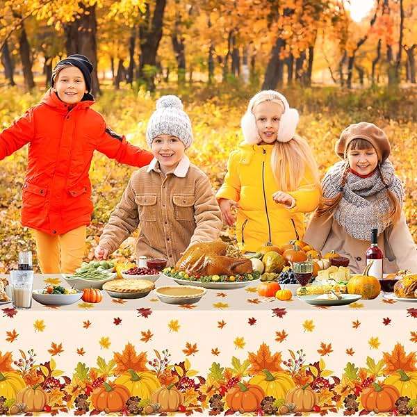 2 Pcs Thanksgiving Tablecloth Plastic - Disposable Fall Table Cloths, Autumn Rectangle Pumpkin Maple Leaf Table Cover for Happy Thanksgiving Day Tables Decorations Party Supplies Favors, 54x108 Inch - Image 6