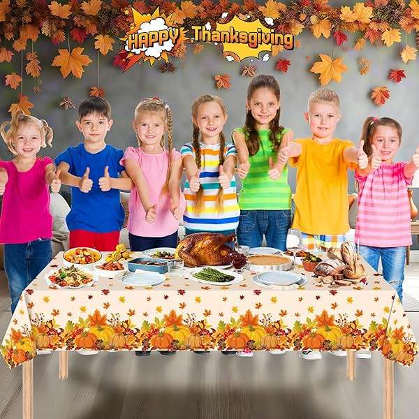 2 Pcs Thanksgiving Tablecloth Plastic - Disposable Fall Table Cloths, Autumn Rectangle Pumpkin Maple Leaf Table Cover for Happy Thanksgiving Day Tables Decorations Party Supplies Favors, 54x108 Inch - Image 7