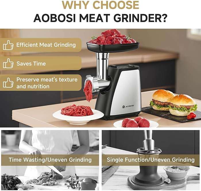 AAOBOSI Meat Grinder, 4-In-1 Meat Grinder Electric [2800W Max] with 3 Slice, Shred Blades,2 Blades,3 Plates,Sausage Stuffer,Kubbe Kit, for Home Kitchen Use, Stainless Steel - Image 5