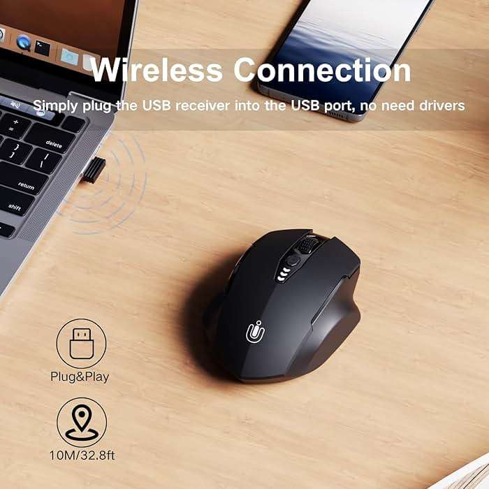 Uineer Wireless Mouse,Upgraded 2.4GHz Rechargeable (Battery Level Visible) Ergonomic Computer Mouse,4 Levels DPI, Wireless Mice for Laptop Computer(Matte Black) - Image 2