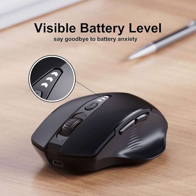 Uineer Wireless Mouse,Upgraded 2.4GHz Rechargeable (Battery Level Visible) Ergonomic Computer Mouse,4 Levels DPI, Wireless Mice for Laptop Computer(Matte Black) - Image 3