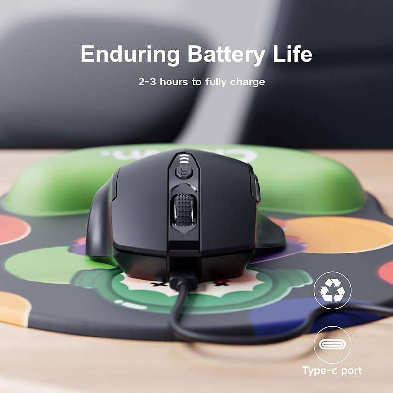 Uineer Wireless Mouse,Upgraded 2.4GHz Rechargeable (Battery Level Visible) Ergonomic Computer Mouse,4 Levels DPI, Wireless Mice for Laptop Computer(Matte Black) - Image 5