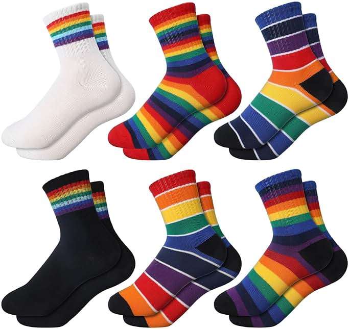 Fourluoo 6 Pairs Kids Boys Crew Socks Kids Cotton Rainbow Stripe Calf Breathable Athletic Socks for Girls and Boys - Image 1