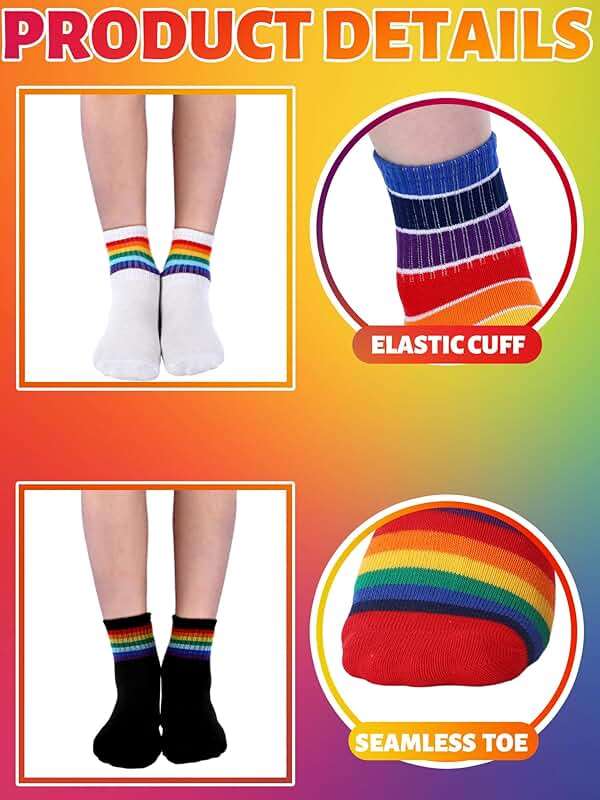 Fourluoo 6 Pairs Kids Boys Crew Socks Kids Cotton Rainbow Stripe Calf Breathable Athletic Socks for Girls and Boys - Image 3