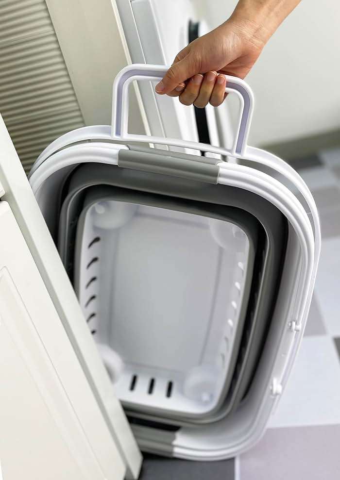SAMMART 35L (9.24 Gallons) Collapsible Plastic Laundry Basket with Handle and Wheels - Foldable Pop Up Storage Container/Organizer with handle and wheels - Space Saving (1, White/Grey) - Image 4
