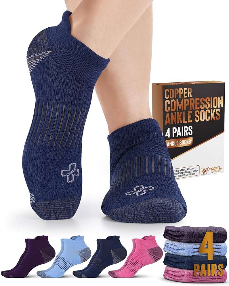 Doctor's Select Copper Ankle Compression Socks for Women and Men - 4 Pairs | Athletic Running Plantar Fasciitis Socks - Image 1