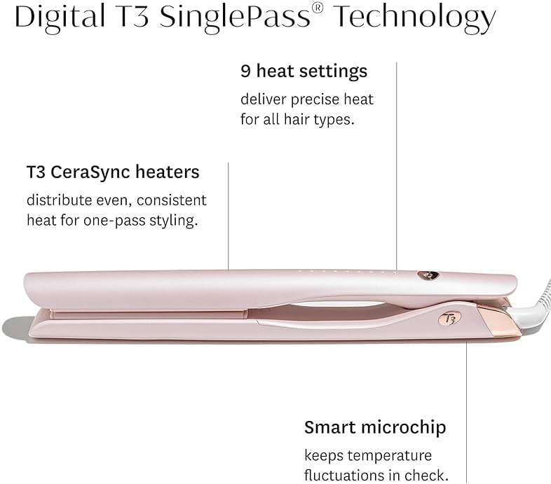 T3 SinglePass Smooth X Flat Iron, Professional Hair Straightener for Women with Extra-Long Korean Ceramic Plates & 9 Heat Settings for Straightening, Curling & Waving Fine to Thick Hair - Image 4