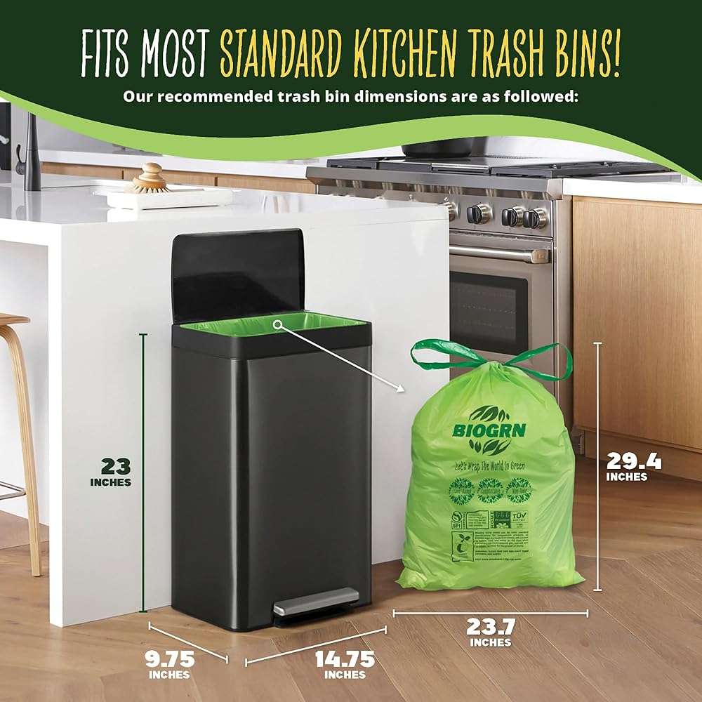 10-13 Gallon Compostable Trash Bags Drawstring 30 Bags Heavy Duty Extra Thick 1 Mil 49.21 Liter Biodegradable Trash Bags Compost Bags Green for Kitchen ASTM D6400 US BPI and OK Compost Home Certified - Image 2