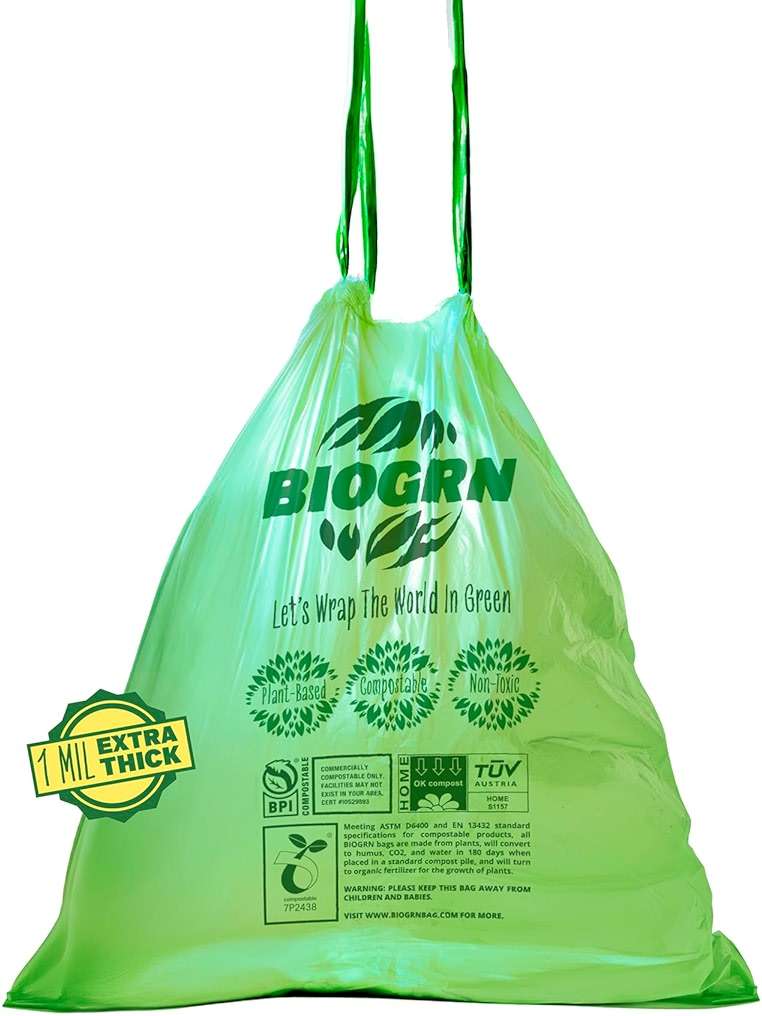 10-13 Gallon Compostable Trash Bags Drawstring 30 Bags Heavy Duty Extra Thick 1 Mil 49.21 Liter Biodegradable Trash Bags Compost Bags Green for Kitchen ASTM D6400 US BPI and OK Compost Home Certified - Image 9