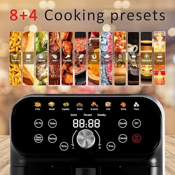 WHUTO 6QT Air Fryer Oven with LED Digital Touchscreen, 12 Preset Cooking Functions Air fryers, Bake, Reheat, Keep Warm, Nonstick and Dishwasher-Safe Basket, Stainless Steel/Black - Image 2