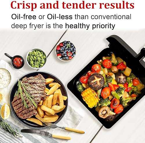 WHUTO 6QT Air Fryer Oven with LED Digital Touchscreen, 12 Preset Cooking Functions Air fryers, Bake, Reheat, Keep Warm, Nonstick and Dishwasher-Safe Basket, Stainless Steel/Black - Image 5