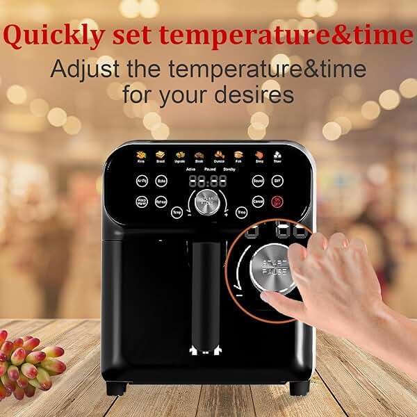 WHUTO 6QT Air Fryer Oven with LED Digital Touchscreen, 12 Preset Cooking Functions Air fryers, Bake, Reheat, Keep Warm, Nonstick and Dishwasher-Safe Basket, Stainless Steel/Black - Image 7