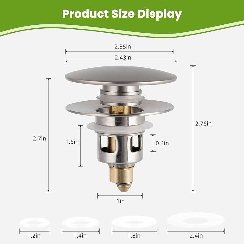 Universal Bathroom Sink Drain Strainer Hair Catcher Upgraded with Removable Stainless Steel Filter Basket, 2 in 1 Pop Up Sink Stopper for 1.1''~2.36'' Sink Basin Hole, Big Cover Cap, Brushed Nickel - Image 2