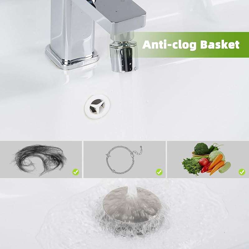 Universal Bathroom Sink Drain Strainer Hair Catcher Upgraded with Removable Stainless Steel Filter Basket, 2 in 1 Pop Up Sink Stopper for 1.1''~2.36'' Sink Basin Hole, Big Cover Cap, Brushed Nickel - Image 4