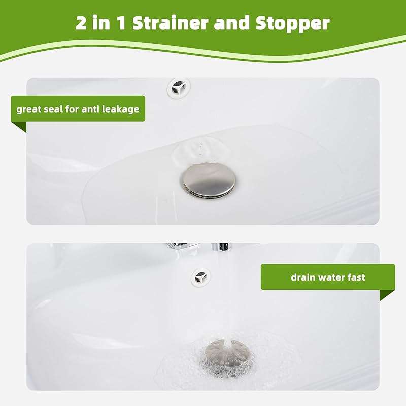 Universal Bathroom Sink Drain Strainer Hair Catcher Upgraded with Removable Stainless Steel Filter Basket, 2 in 1 Pop Up Sink Stopper for 1.1''~2.36'' Sink Basin Hole, Big Cover Cap, Brushed Nickel - Image 5