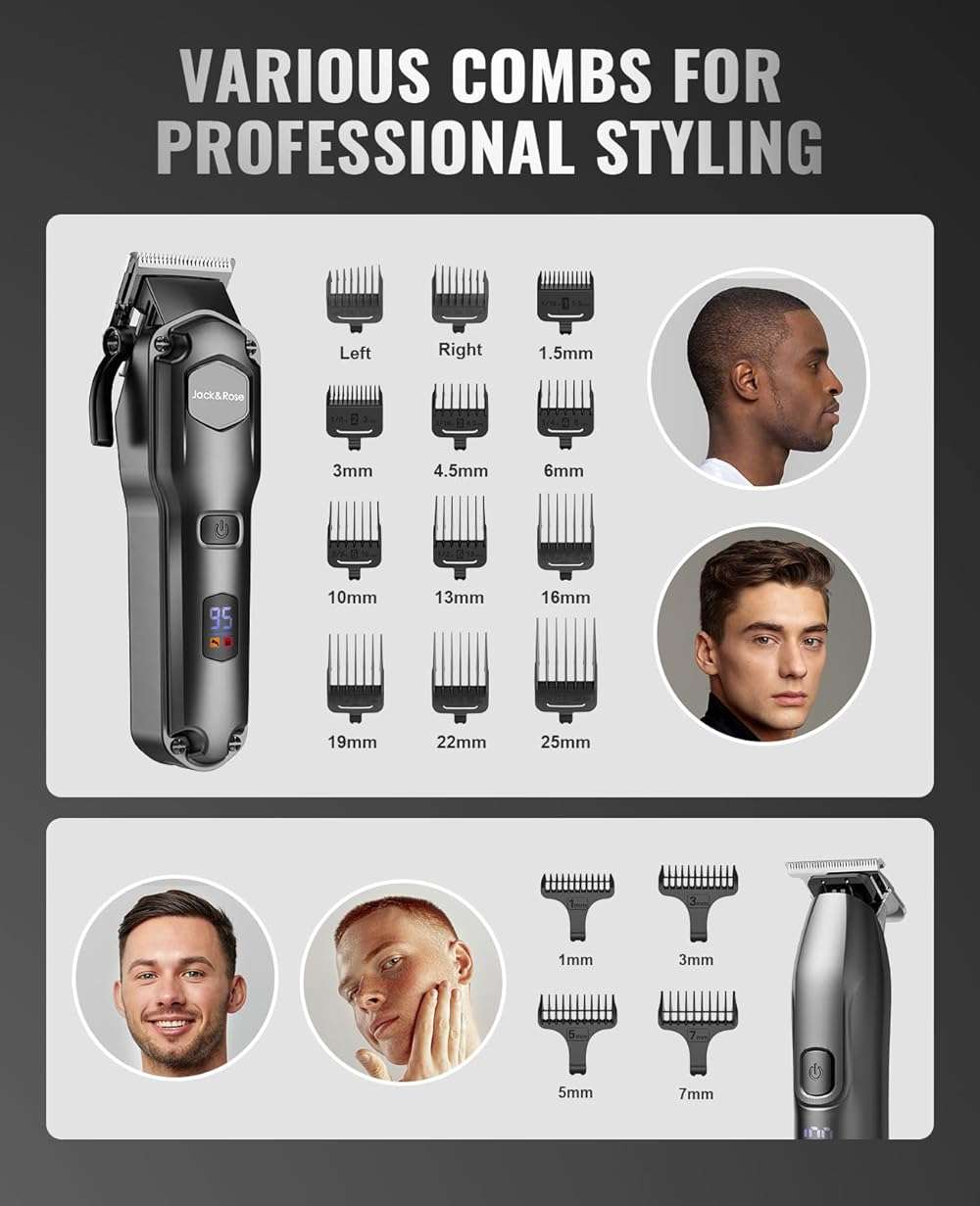 Jack & Rose Clippers and Trimmers Set, Cordless Hair Clippers for Men, Barber Clippers Set - Image 5